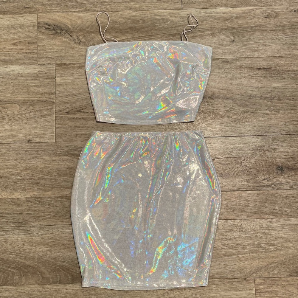 Olive Tree Iridescent Silver 2 Pc Body Con Dress